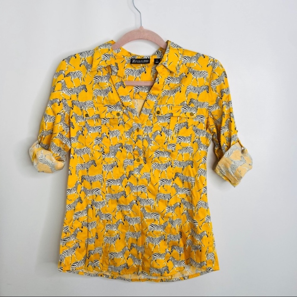 Zebra Print Button Down Blouse